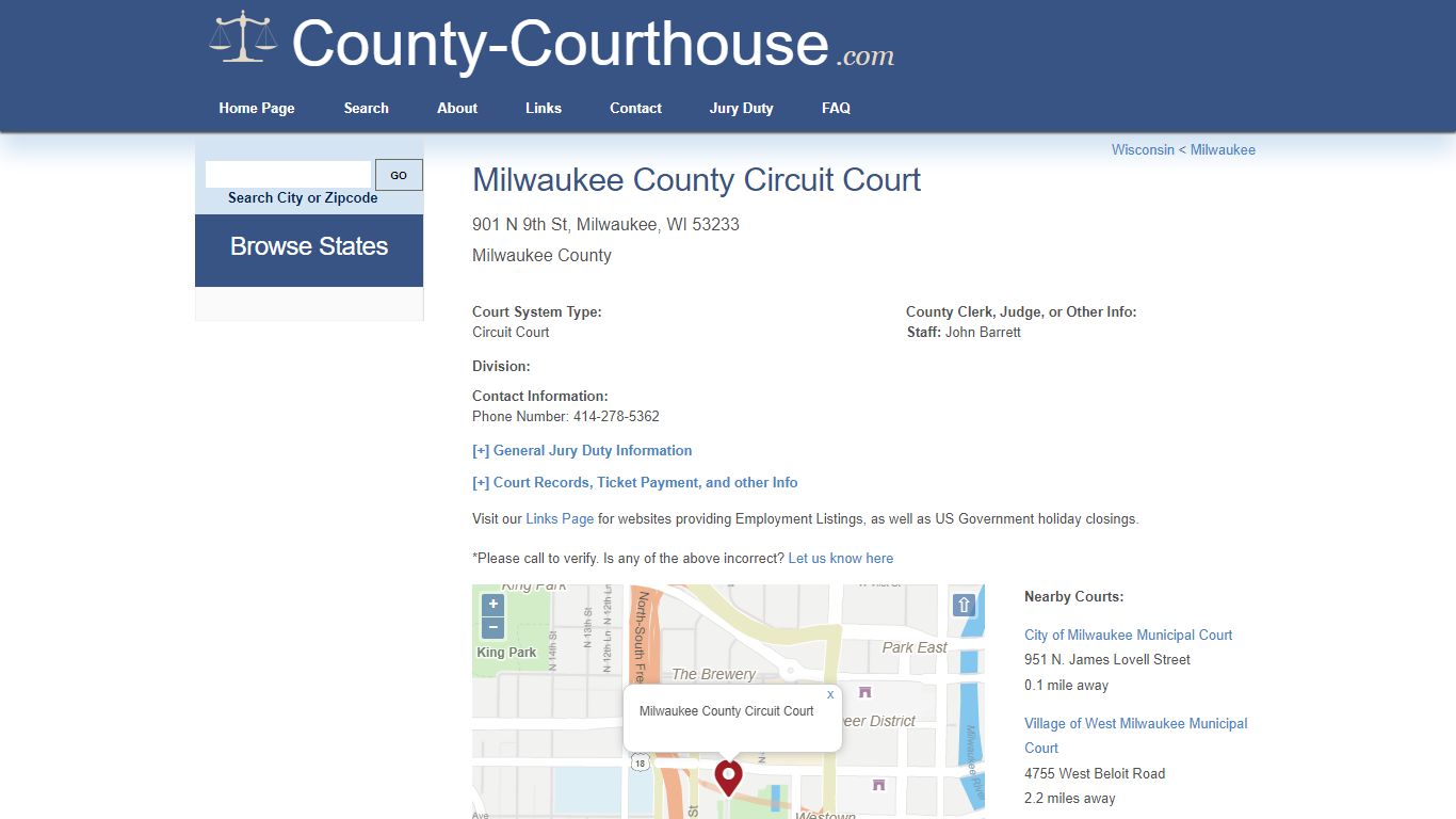 Milwaukee County Circuit Court in Milwaukee, WI - Court Information